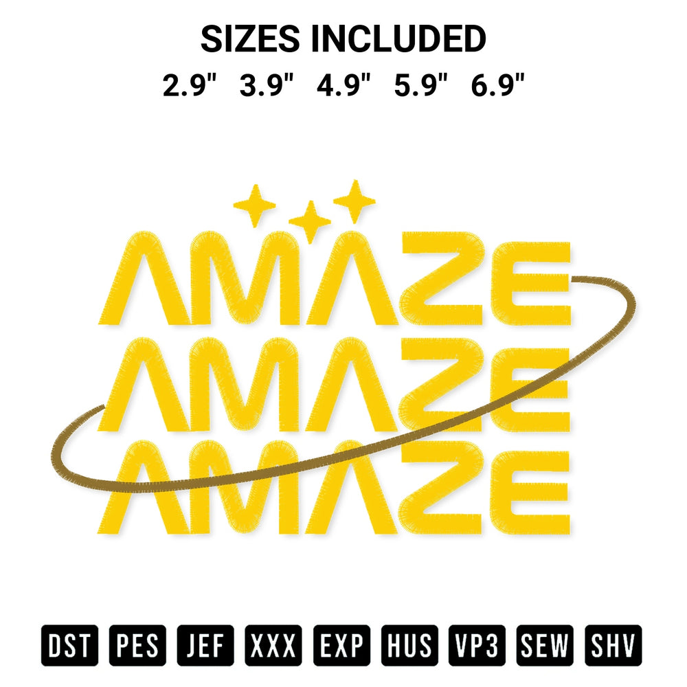 Get the Amaze Amaze Amaze Embroidery Design embroidery design for your custom crafts! Premium digitized files available for instant download at Designspacks.com. Available sizes: 2.9", 3.9", 4.9", 5.9", 6.9".