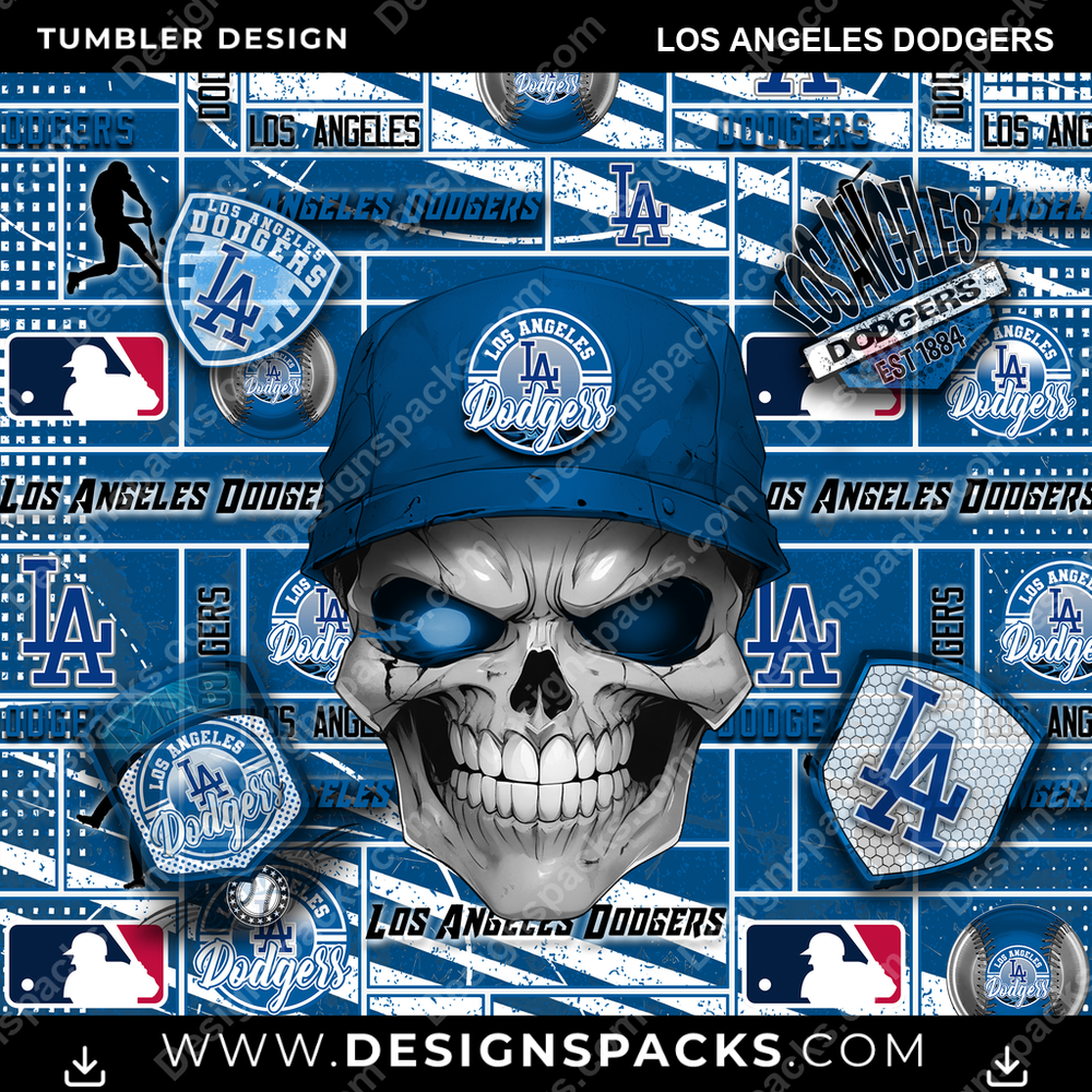 Baseball Skull Los Angeles Dodgers Tumbler Digital Wrap Design