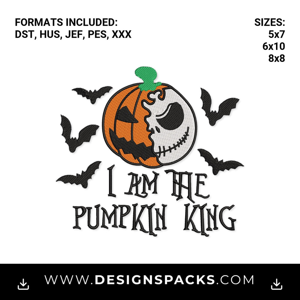 I Am The Pumpkin King Jack Skellington Embroidery Design - Instant digital download pattern at Designspacks.com