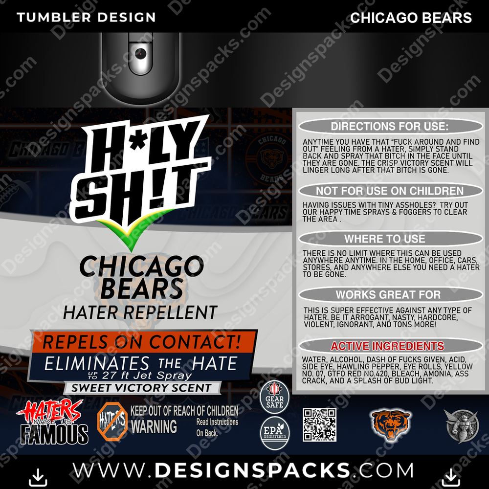 Football HOLY SHIT Chicago Bears Tumbler Digital Wrap Design