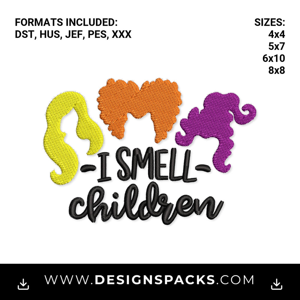 I Smell Children Sanderson Sisters Hair Embroidery Design - Instant digital download pattern at Designspacks.com