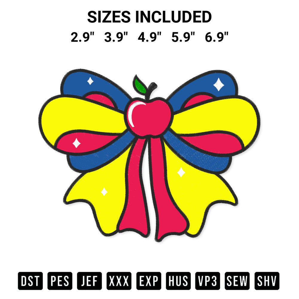 Download the Princess Snow White Bow Embroidery Design machine embroidery design exclusively at Designspacks.com. Premium digitized pattern for apparel and DIY crafts. Available sizes: 2.9", 3.9", 4.9", 5.9", 6.9".