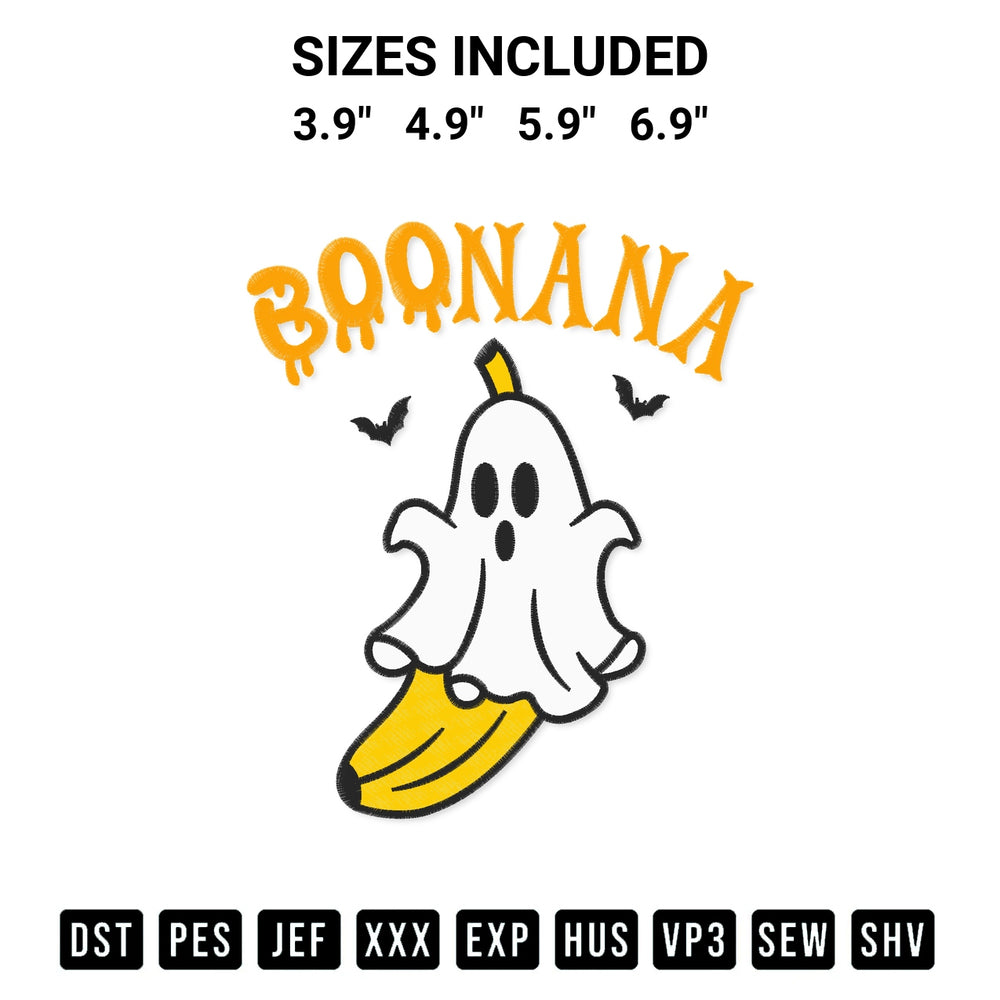 Elevate your next project with our Boonana Ghost Banana Embroidery Design embroidery file. Shop high-quality digital patterns instantly at Designspacks.com. Available sizes: 3.9", 4.9", 5.9", 6.9".