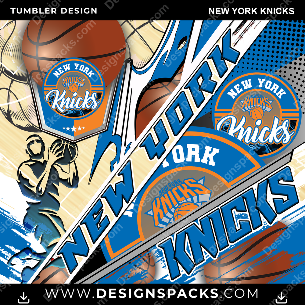 Basketball Silhouette New York Knicks Tumbler Digital Wrap Design