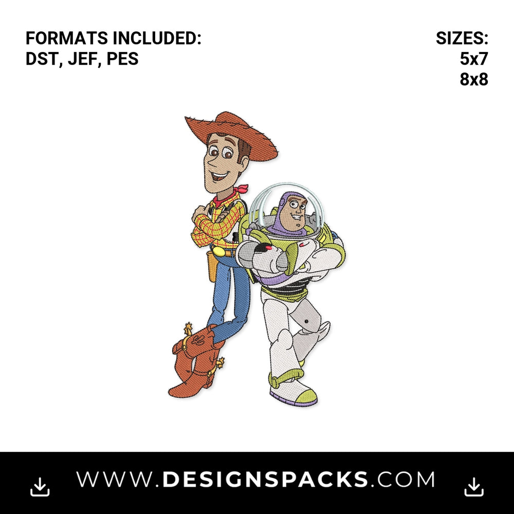 Toy Story Woody and Buzz Lightyear Embroidery Design - Instant digital download pattern at Designspacks.com