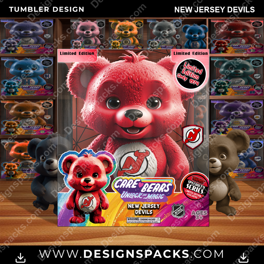 Hockey Care Bear Box New Jersey Devils Tumbler Digital Wrap Design