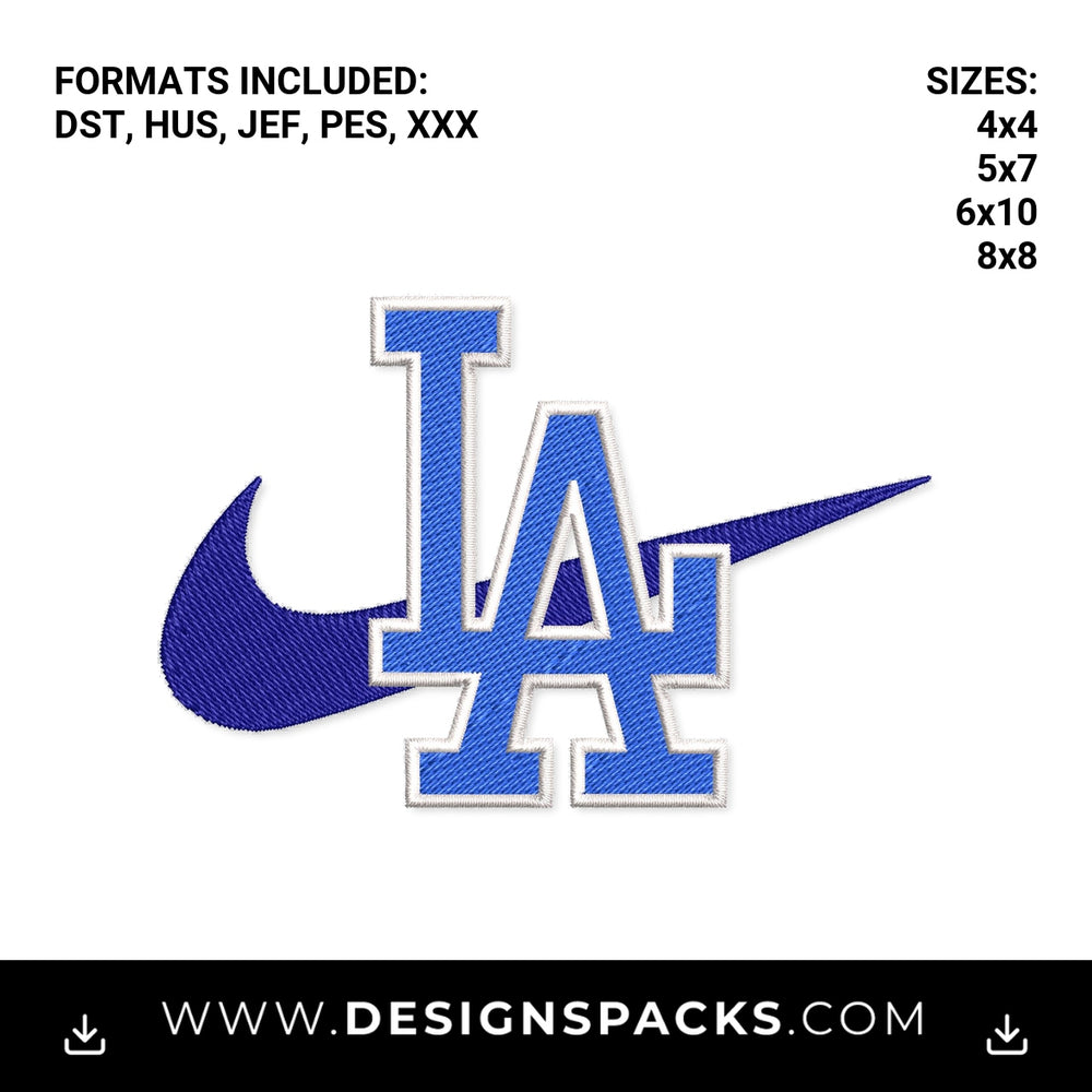 LA Dodgers Nike Swoosh Logo Pattern Embroidery Design - Instant digital download pattern at Designspacks.com