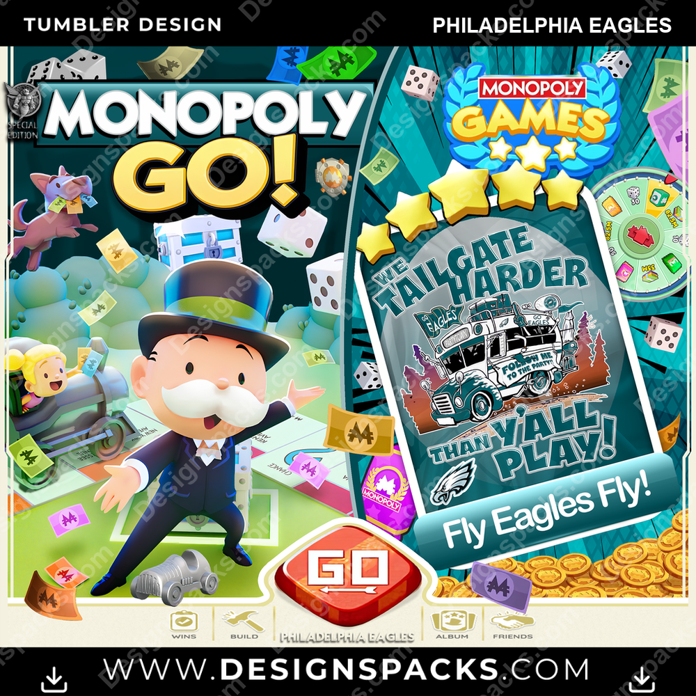 Football Monopoly Go! Philadelphia Eagles NFL Football Tumbler Digital Wrap Design Download