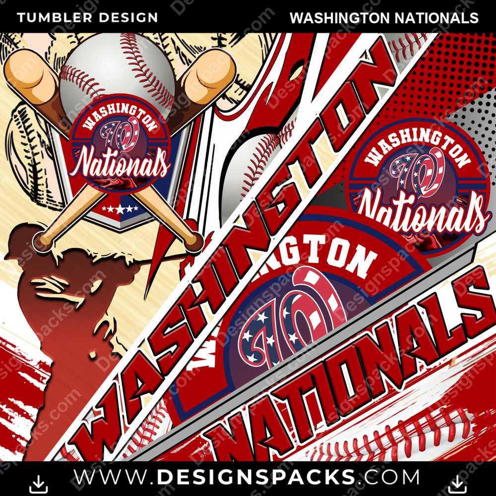 Baseball Silhouette Washington Nationals Tumbler Digital Wrap Design