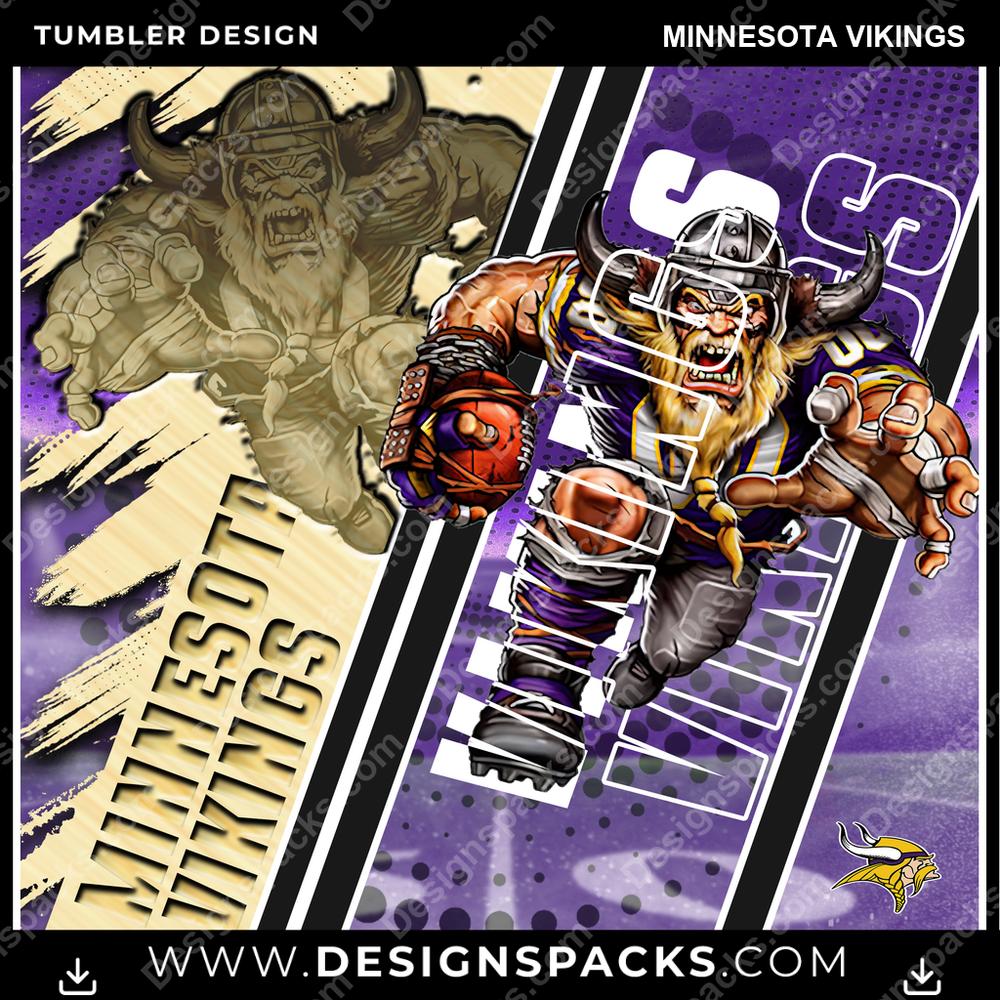 Football Silhouette Minnesota Vikings Tumbler Digital Wrap Design