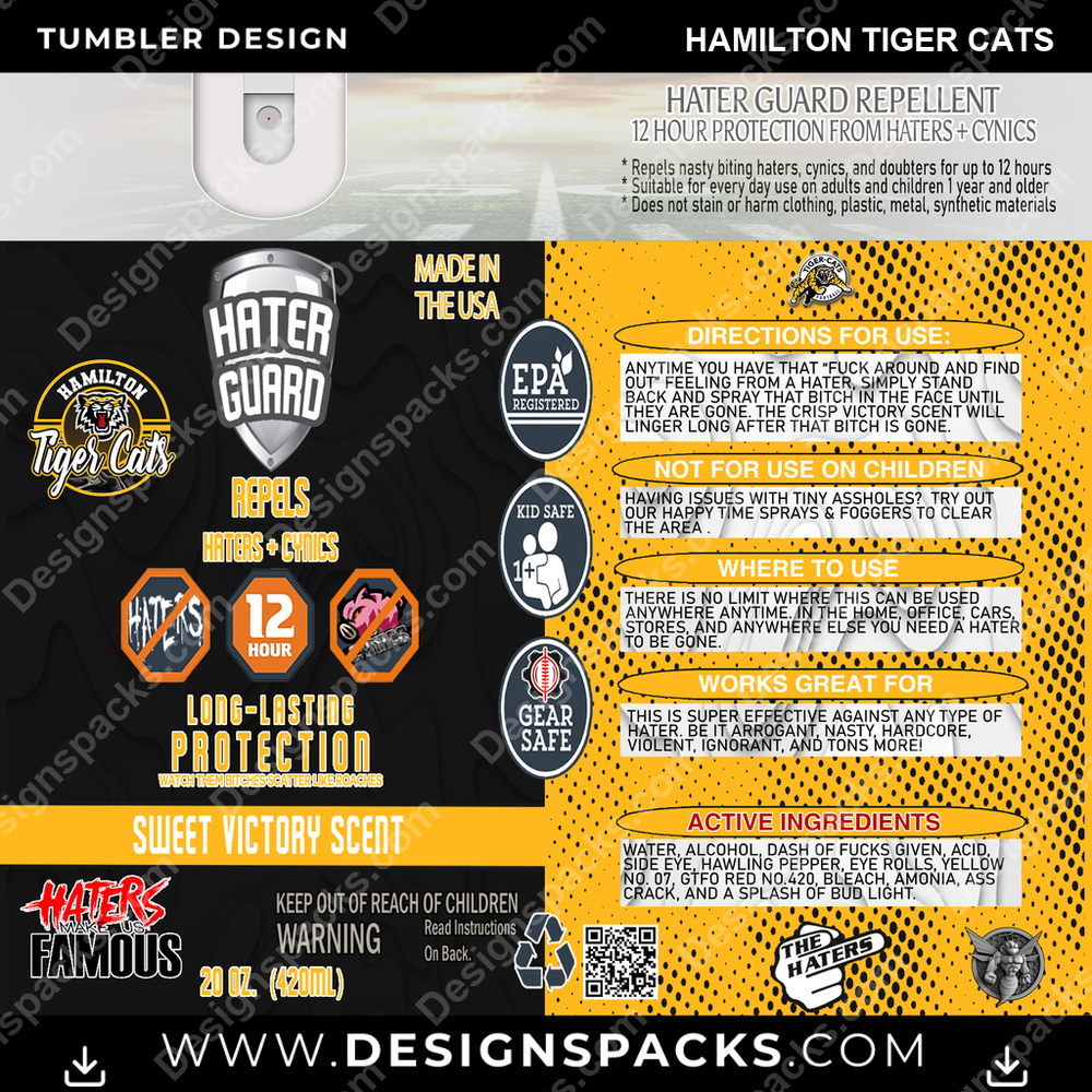 Canada Football Hater Guard Hamilton Tiger Cats CFL Canada Tumbler Digital Wrap Design Download