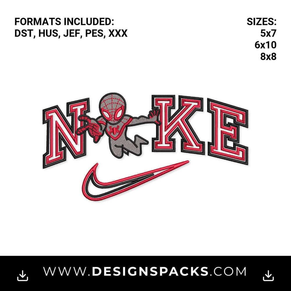 Spider-Man Nike Varsity Swoosh Embroidery Design - Instant digital download pattern at Designspacks.com