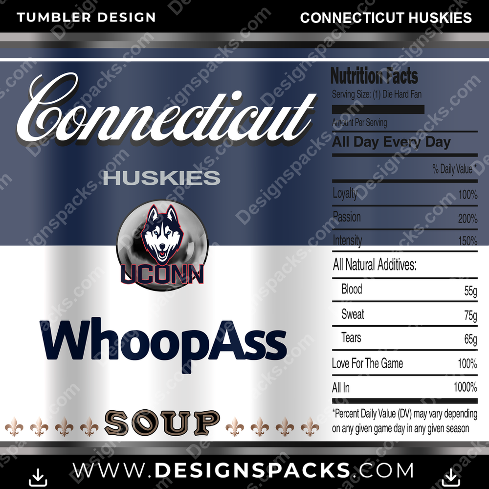 College Sport Soup Can Connecticut Huskies NCAA College Sport Tumbler Digital Wrap Design Download