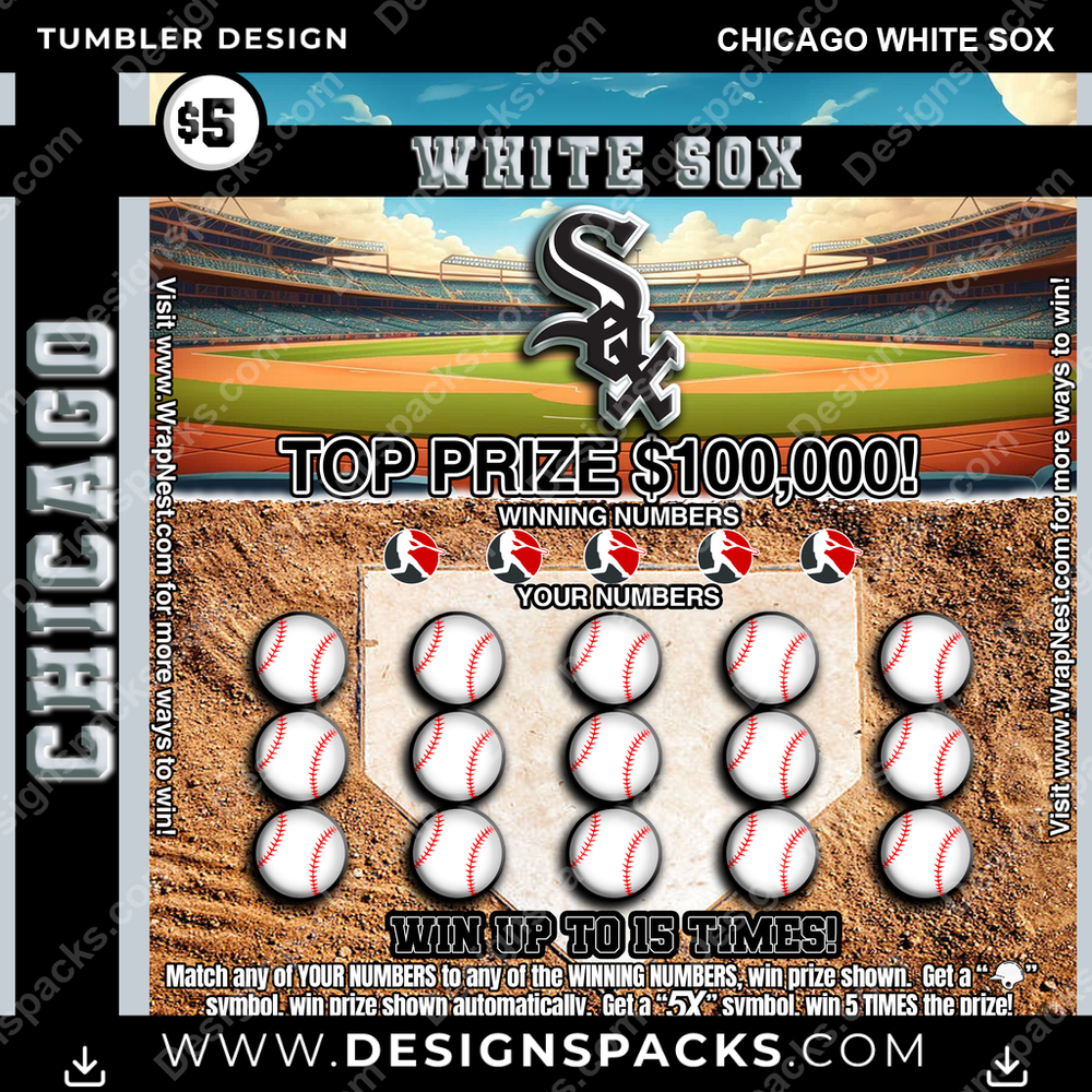 Baseball Lottery Ticket Chicago White Sox Tumbler Digital Wrap Design