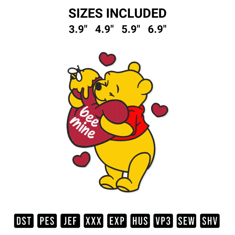 Add a unique touch to your apparel with the Pooh Bear Bee Mine Embroidery Design embroidery file. Premium instant download available now on Designspacks.com. Available sizes: 3.9", 4.9", 5.9", 6.9".