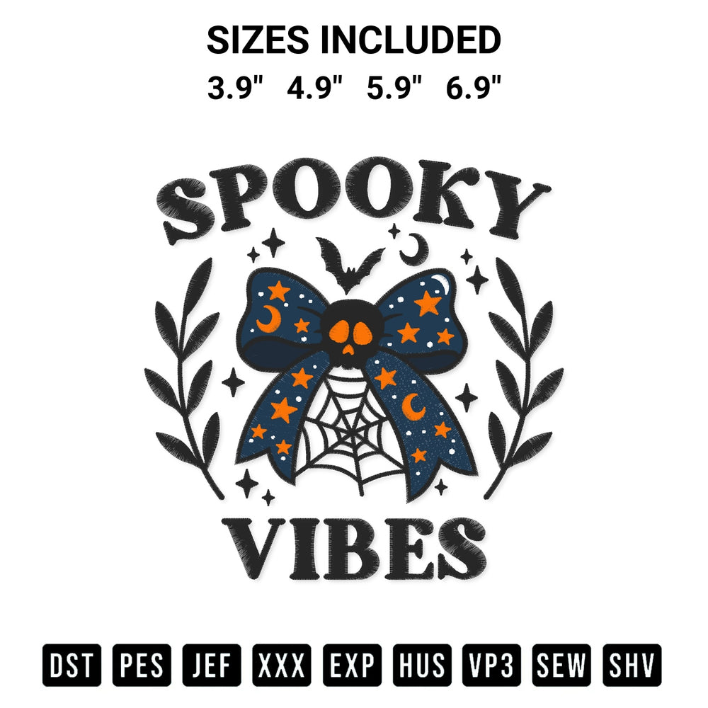 Stitch like a pro with the Coquette Bow Spooky Vibes Embroidery Design embroidery pattern from Designspacks.com. High-quality digital machine embroidery file. Available sizes: 3.9", 4.9", 5.9", 6.9".