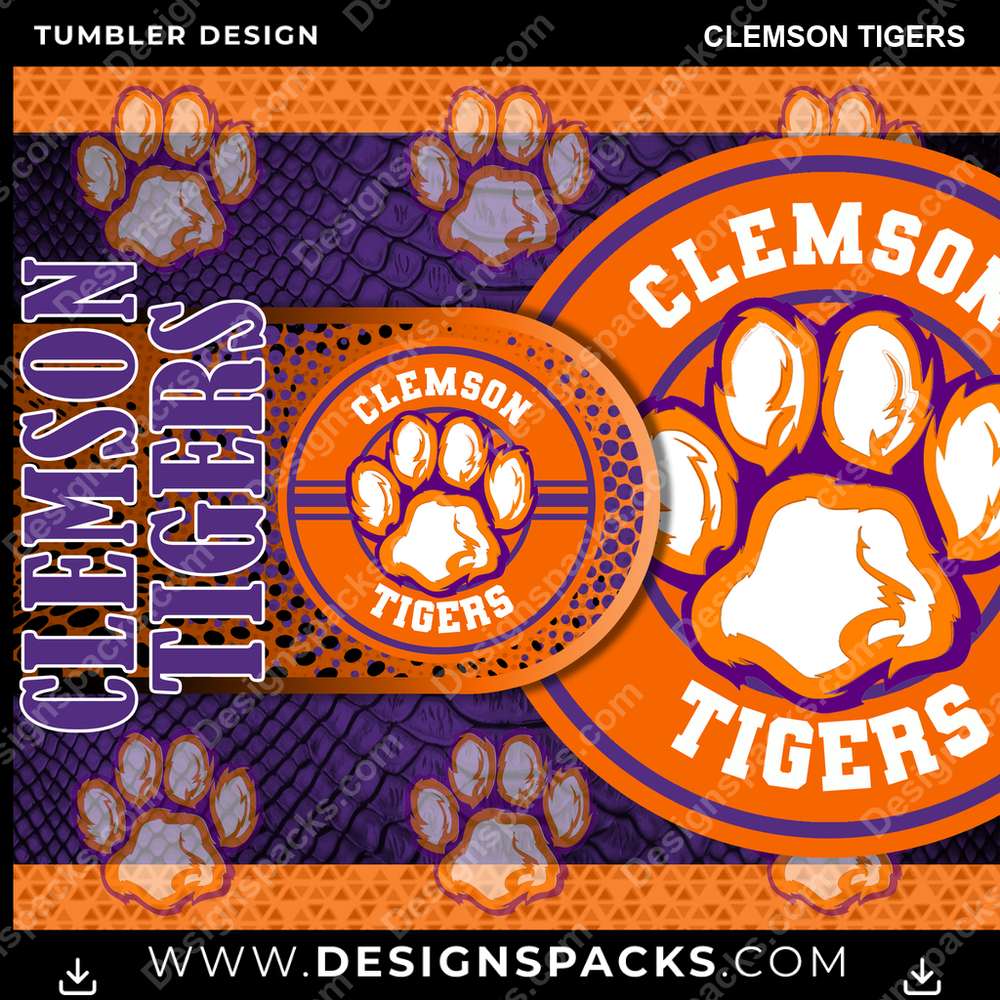 College Sport Hyper Clemson Tigers Tumbler Digital Wrap Design