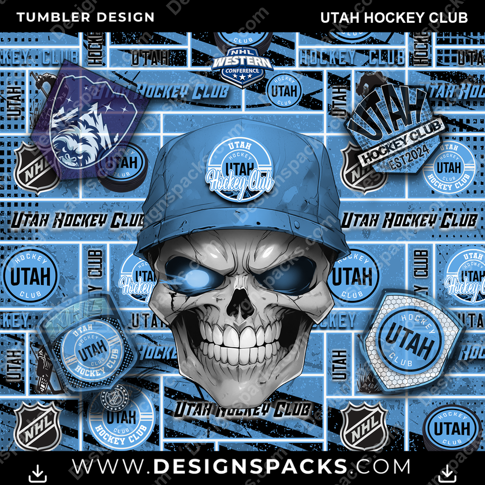 Hockey Skull Utah Club Tumbler Digital Wrap Design