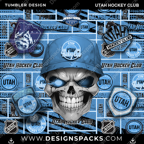 Hockey Skull Utah Club Tumbler Digital Wrap Design