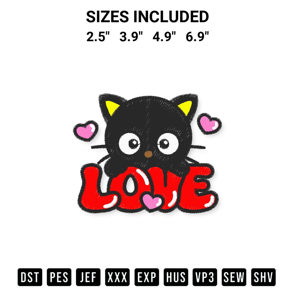 Stitch like a pro with the Love Chococat Valentine Embroidery Design embroidery pattern from Designspacks.com. High-quality digital machine embroidery file. Available sizes: 2.5", 3.9", 4.9", 6.9".