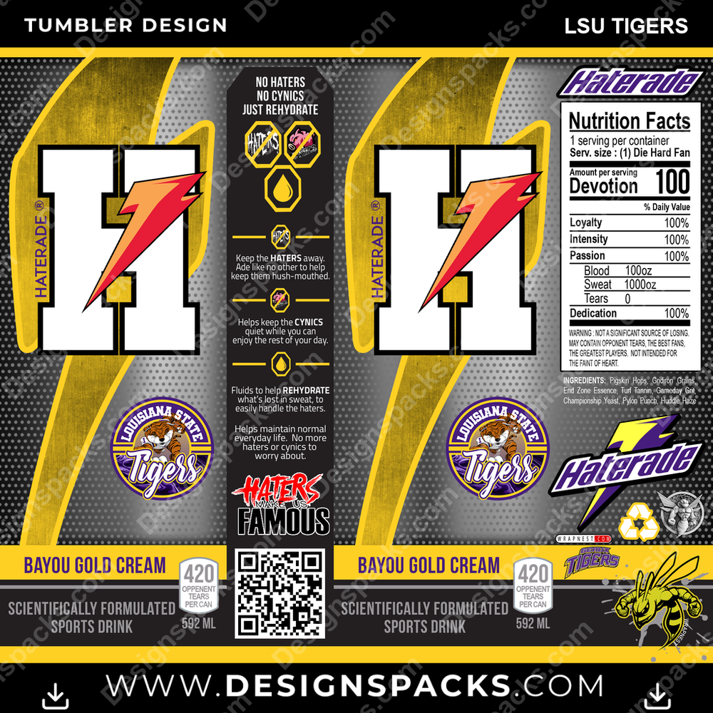 College Sport Haterade LSU Tigers NCAA College Sport Tumbler Digital Wrap Design Download