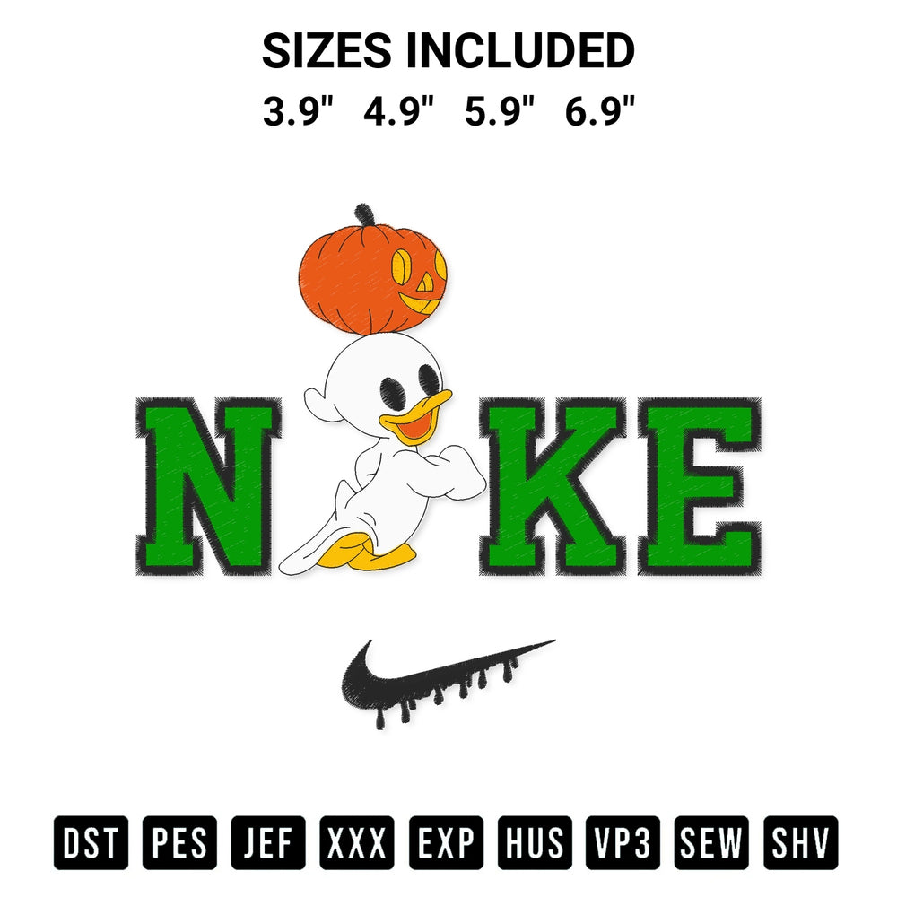 Get the Nike Louie Duck Halloween Embroidery Design embroidery design for your custom crafts! Premium digitized files available for instant download at Designspacks.com. Available sizes: 3.9", 4.9", 5.9", 6.9".