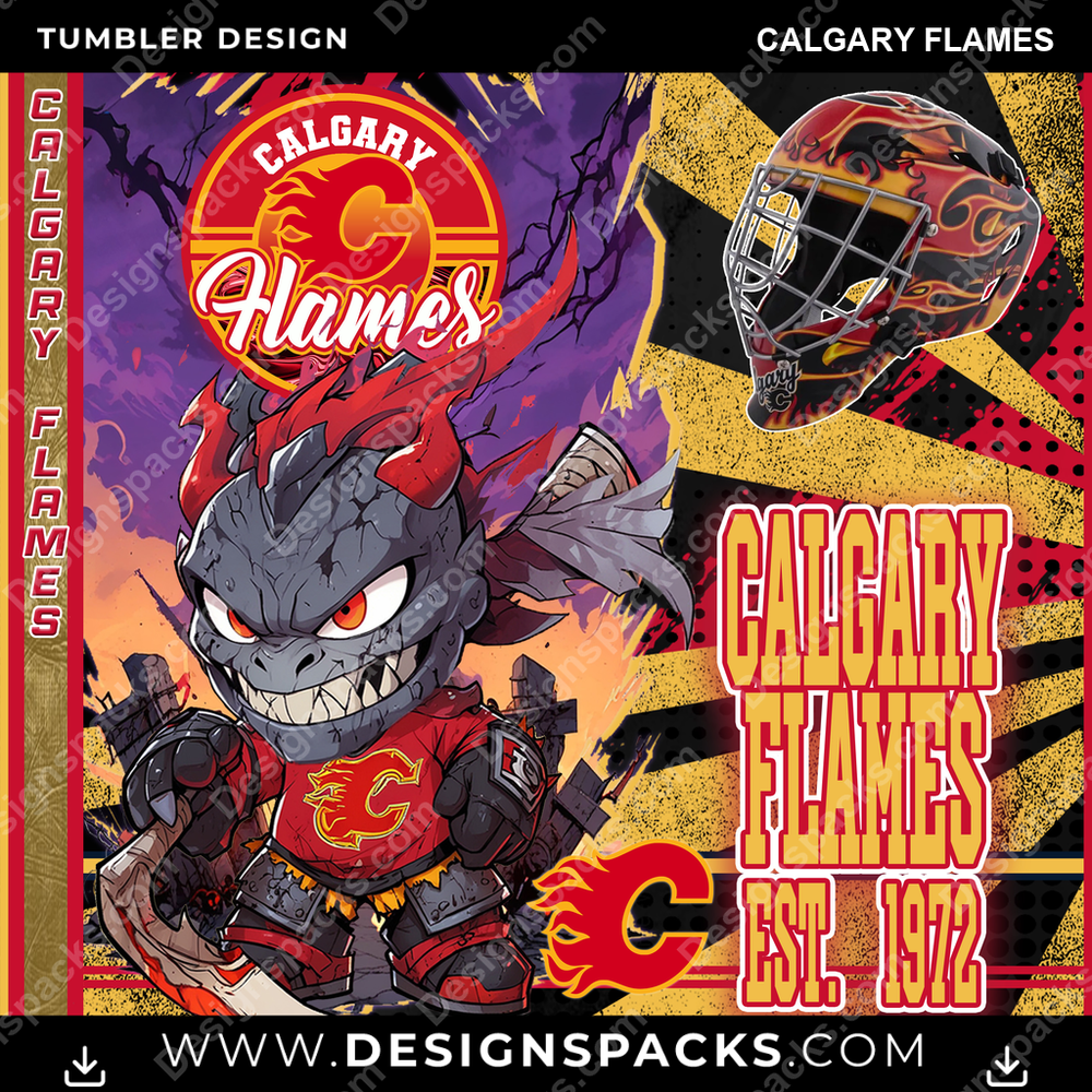 Ice Hockey Monster Mascot Calgary Flames NHL Hockey Tumbler Digital Wrap Design Download