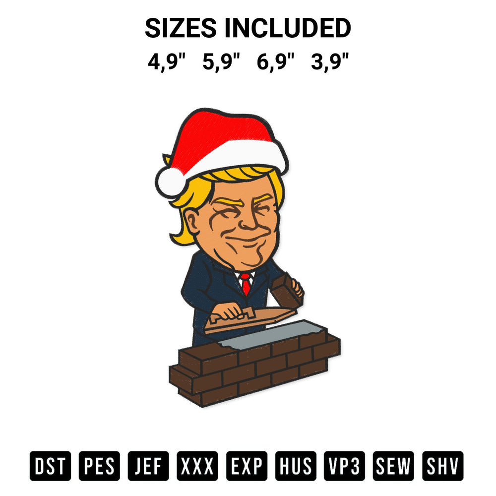 Create amazing crafts with the Santa Donald Trump Funny Christmas Embroidery Design embroidery file. High-quality digital download from Designspacks.com, perfect for beginners and pros. Available sizes: 4,9", 5,9", 6,9", 3,9".