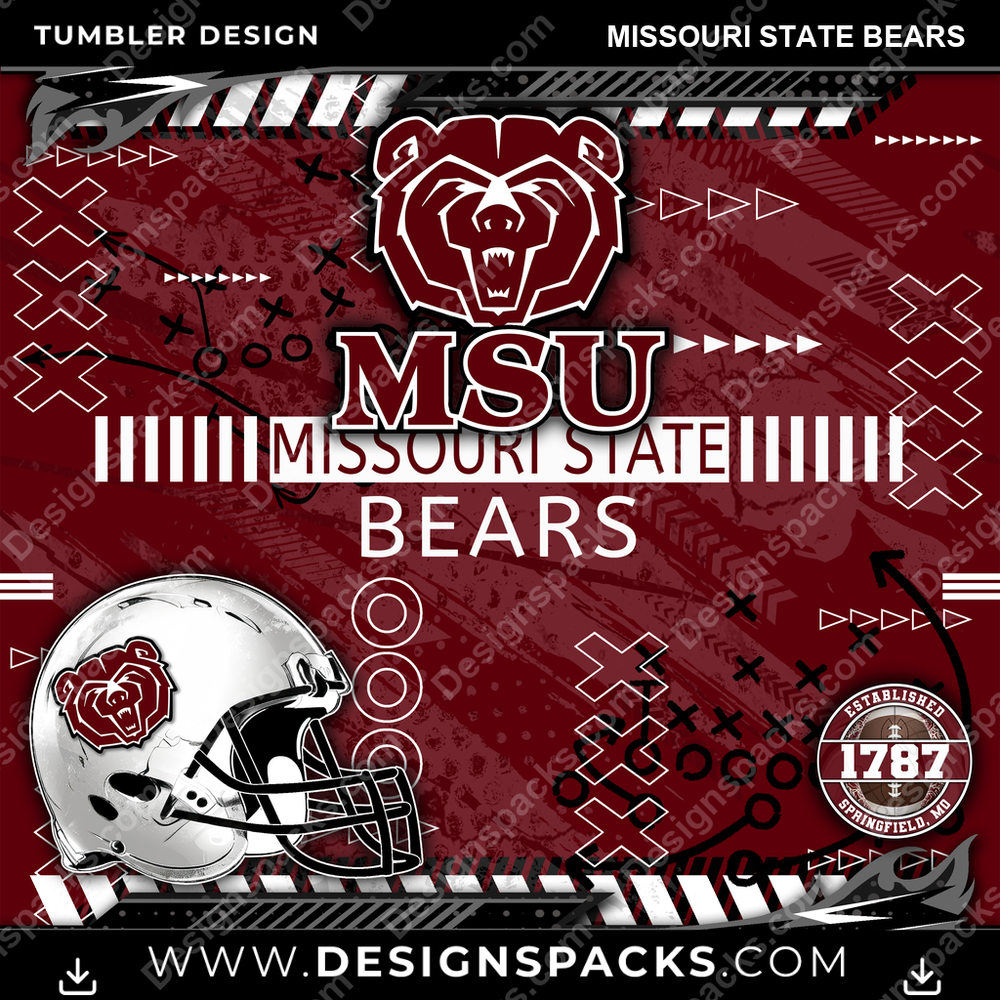 College Sport Xs & Os Missouri State Bears Tumbler Digital Wrap Design
