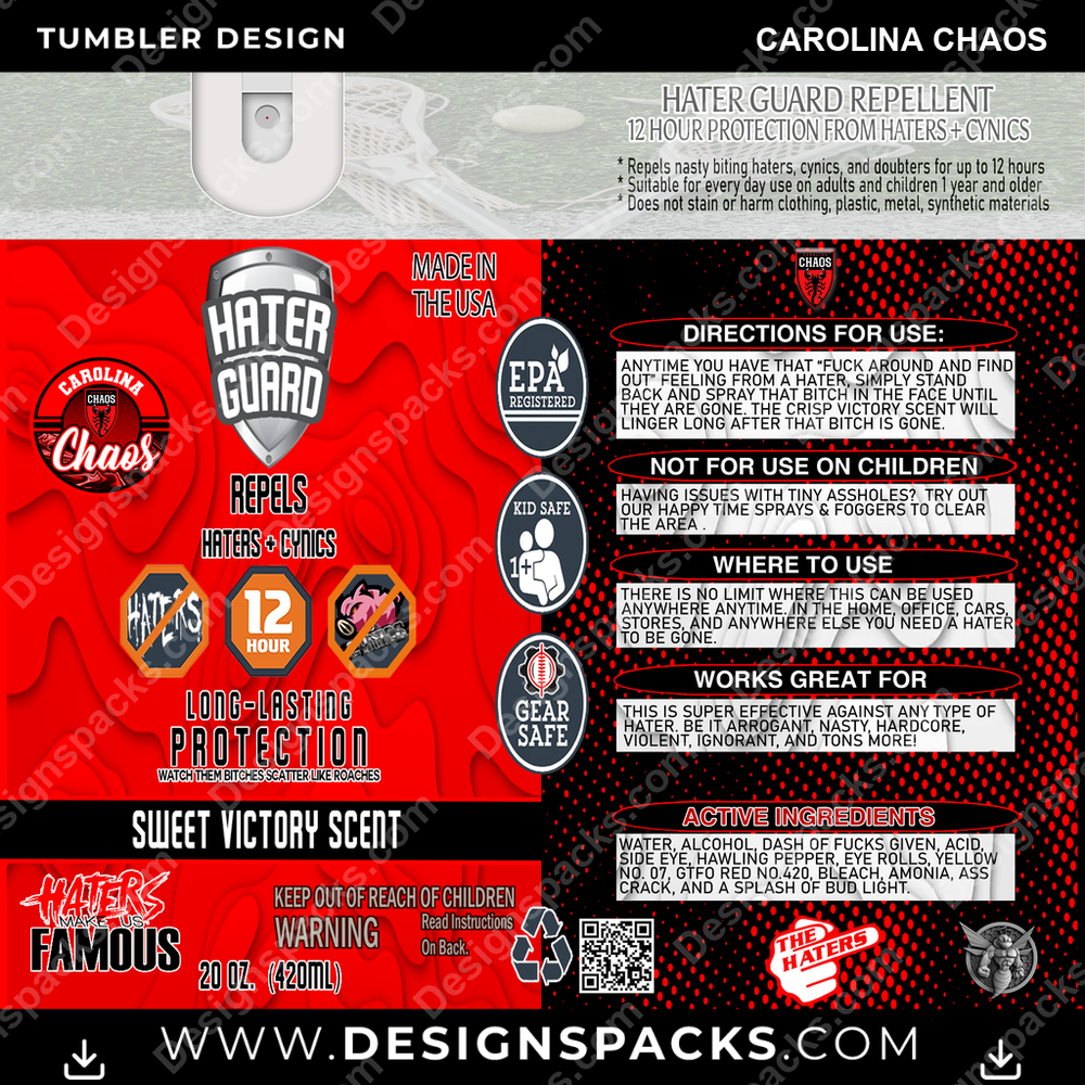 Lacrosse Hater Guard Carolina Chaos Tumbler Digital Wrap Design