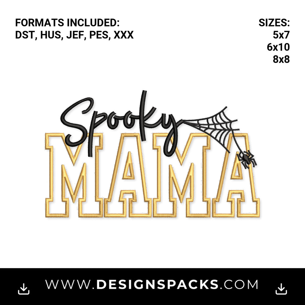 Spooky Mama Halloween Spider Web Embroidery Design - Instant digital download pattern at Designspacks.com