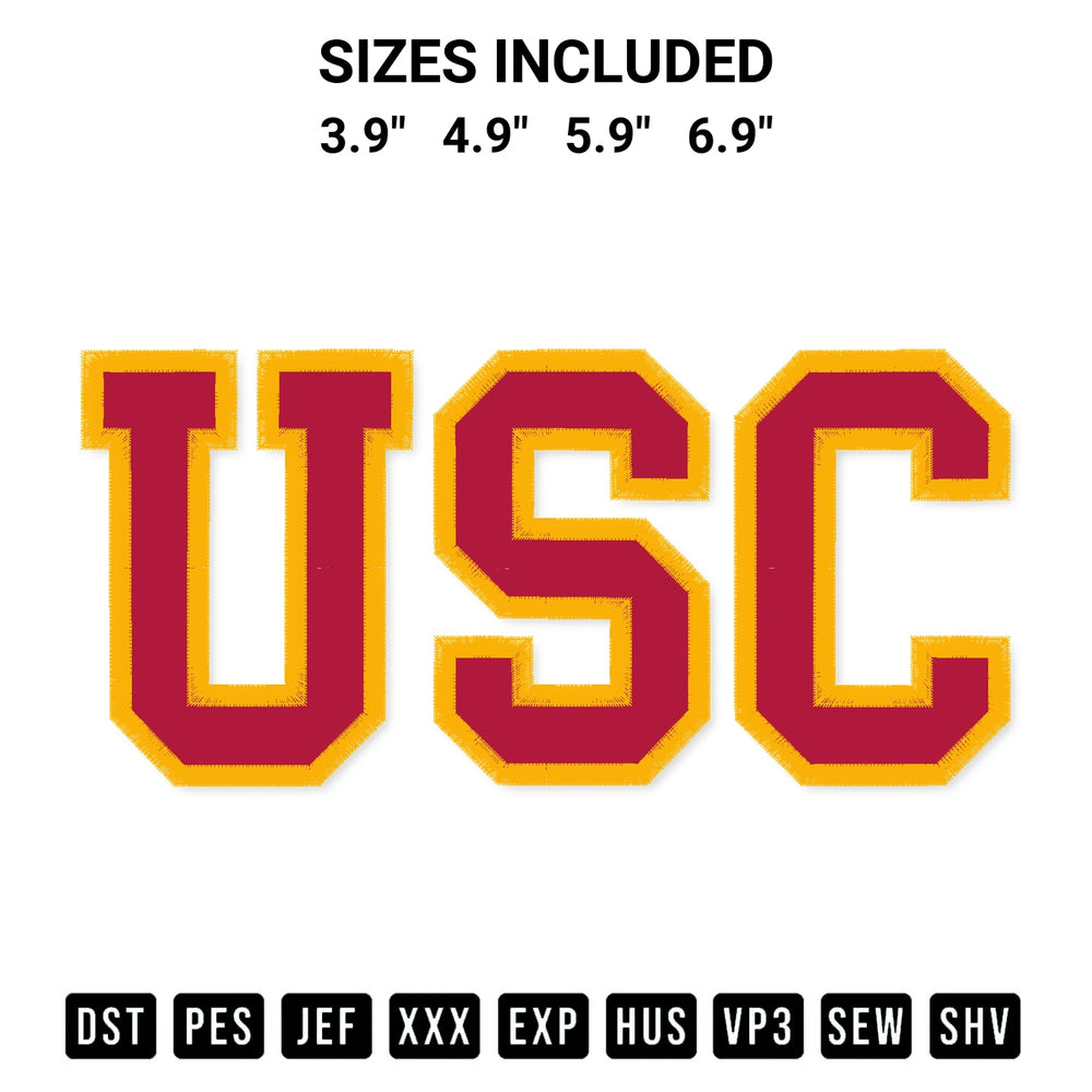 Get the Usc Logo Football Embroidery Design embroidery design for your custom crafts! Premium digitized files available for instant download at Designspacks.com. Available sizes: 3.9", 4.9", 5.9", 6.9".