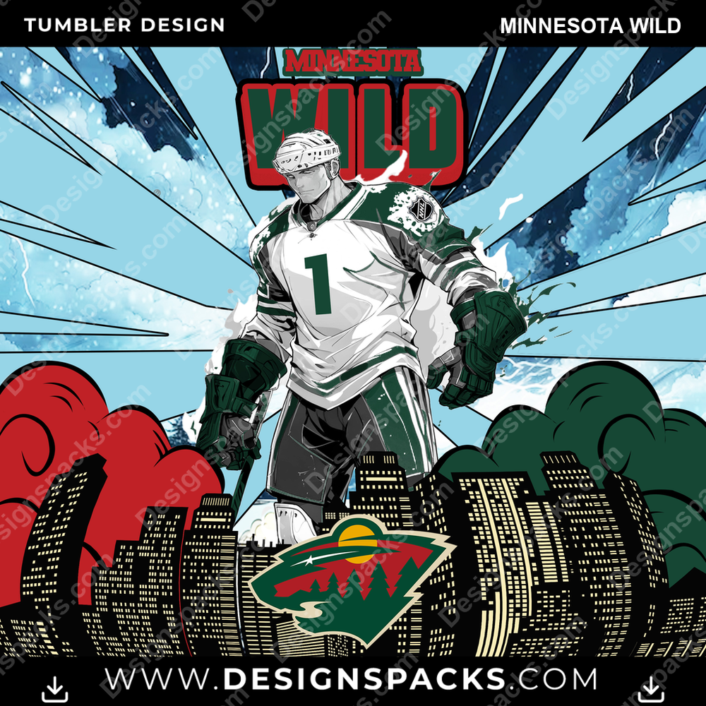 Ice Hockey Comic Cover Minnesota Wild NHL Hockey Tumbler Digital Wrap Design Download