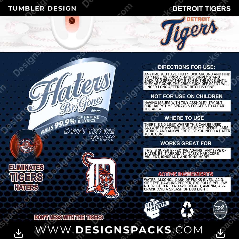 Baseball Haters Be Gone Detroit Tigers Tumbler Digital Wrap Design