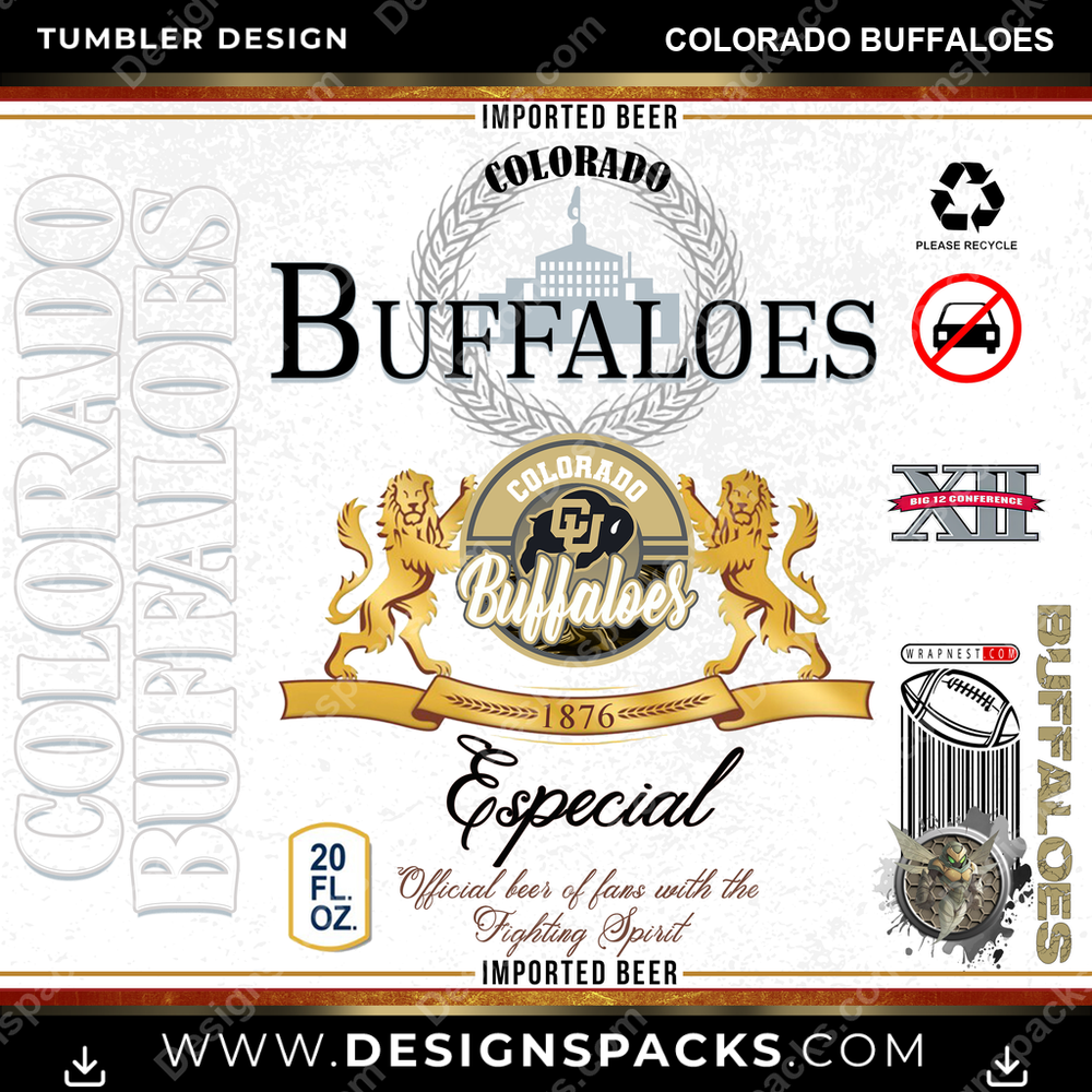 College Sport Modelo Colorado Buffaloes NCAA College Sport Tumbler Digital Wrap Design Download