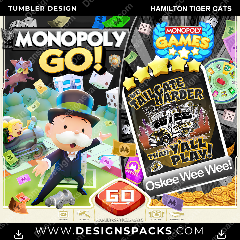 Canada Football Monopoly Go! Hamilton Tiger Cats CFL Canada Tumbler Digital Wrap Design Download