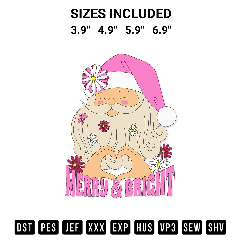 Download the Merry Bright Santa Claus Embroidery Design machine embroidery design exclusively at Designspacks.com. Premium digitized pattern for apparel and DIY crafts. Available sizes: 3.9", 4.9", 5.9", 6.9".