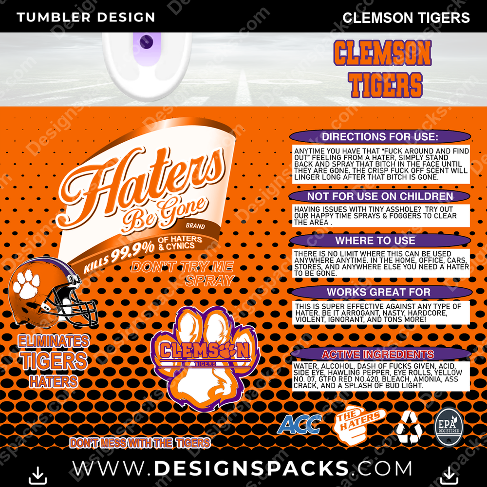 College Sport Haters Be Gone Clemson Tigers NCAA College Sport Tumbler Digital Wrap Design Download