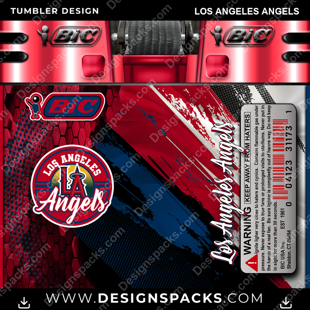 Baseball BIC Lighter Los Angeles Angels Tumbler Digital Wrap Design