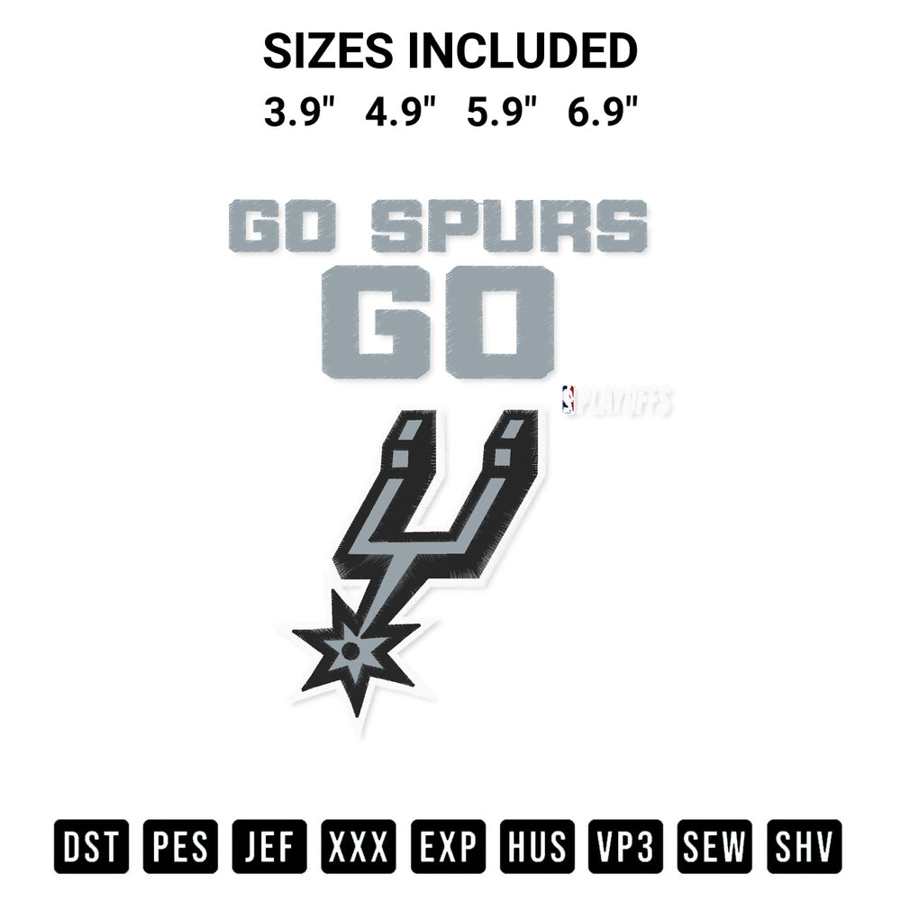 Transform your fabrics with the Go Spurs Go Nba 2026 Playoffs Embroidery Design embroidery design. Instant access to premium digitized patterns at Designspacks.com. Available sizes: 3.9", 4.9", 5.9", 6.9".