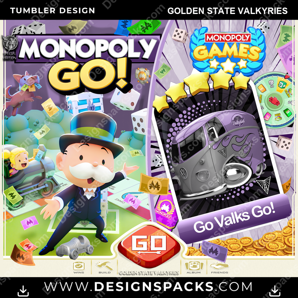 Basketball Monopoly Go! Golden State Valkyries Tumbler Digital Wrap Design