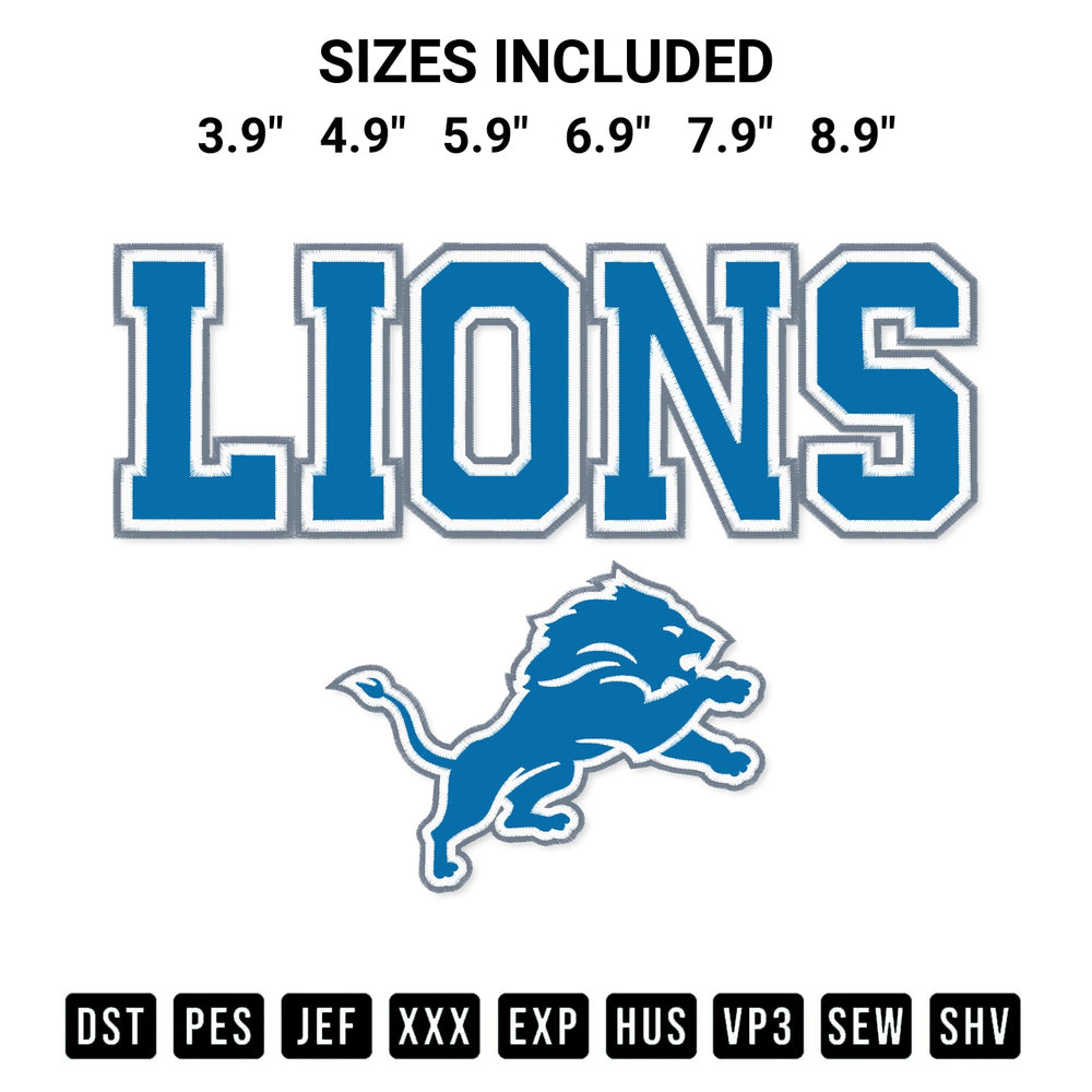 Add a unique touch to your apparel with the Detroit Lions Football Embroidery Design embroidery file. Premium instant download available now on Designspacks.com. Available sizes: 3.9", 4.9", 5.9", 6.9", 7.9", 8.9".