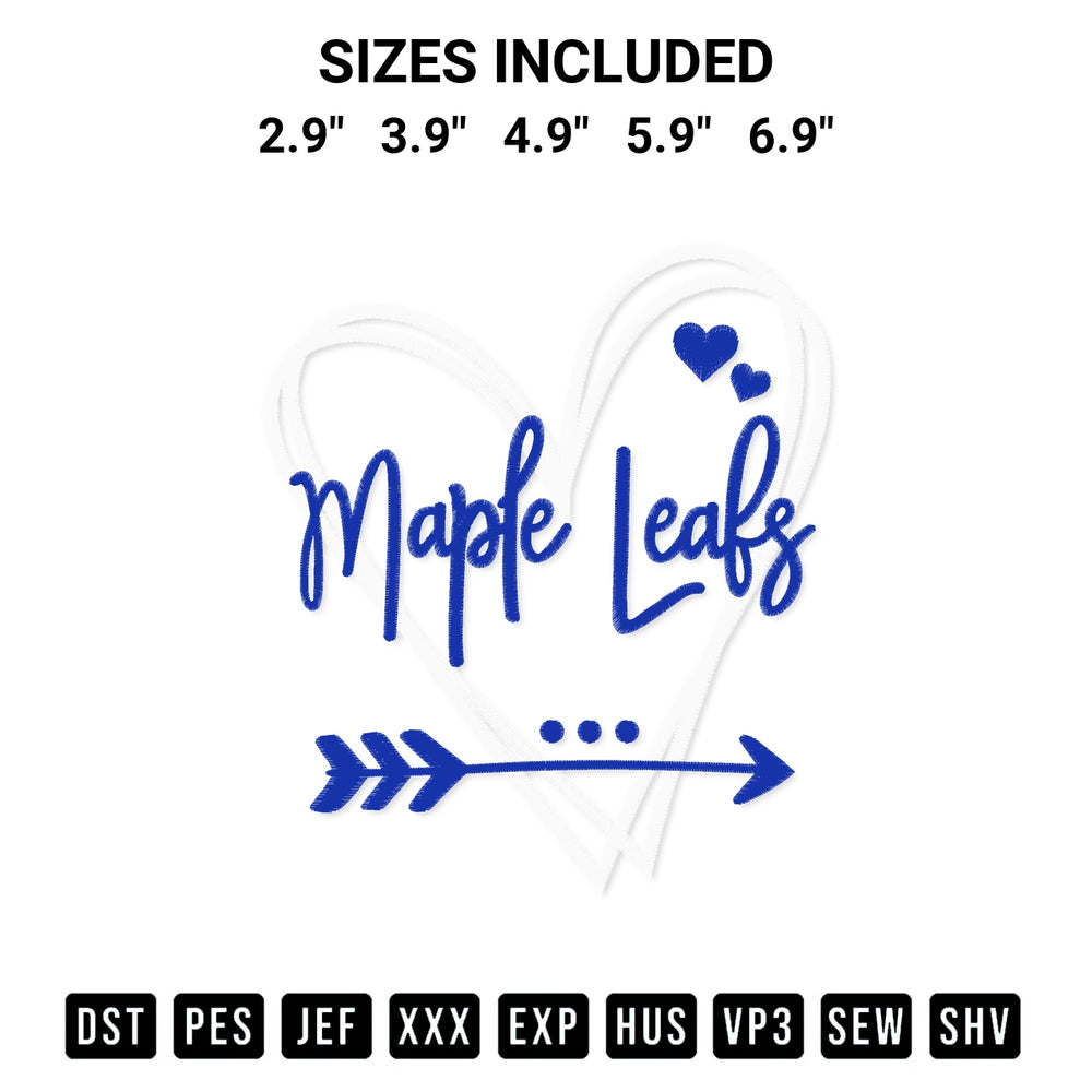 Stitch like a pro with the Toronto Maple Leafs Heart Embroidery Design embroidery pattern from Designspacks.com. High-quality digital machine embroidery file. Available sizes: 2.9", 3.9", 4.9", 5.9", 6.9".