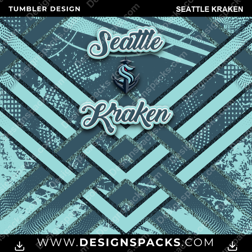 Ice Hockey Glitter Stripe Seattle Kraken Tumbler Digital Wrap Design