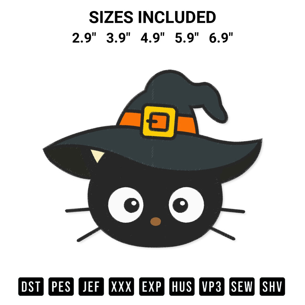 Create amazing crafts with the Face Chococat Witch Embroidery Design embroidery file. High-quality digital download from Designspacks.com, perfect for beginners and pros. Available sizes: 2.9", 3.9", 4.9", 5.9", 6.9".