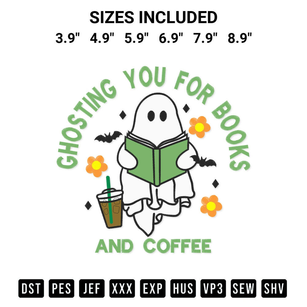 Download the Ghosting You For Books And Coffee Embroidery Design machine embroidery design exclusively at Designspacks.com. Premium digitized pattern for apparel and DIY crafts. Available sizes: 3.9", 4.9", 5.9", 6.9", 7.9", 8.9".