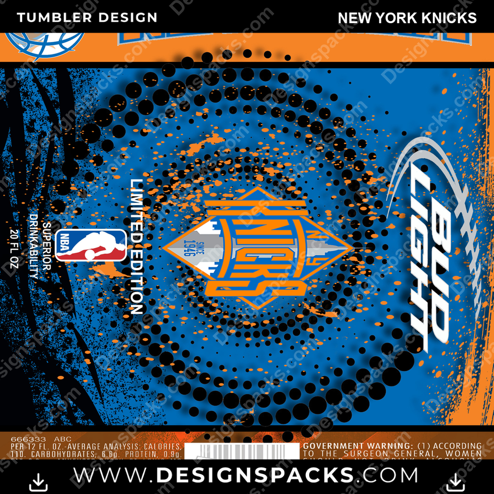 Basketball Bud New York Knicks Tumbler Digital Wrap Design