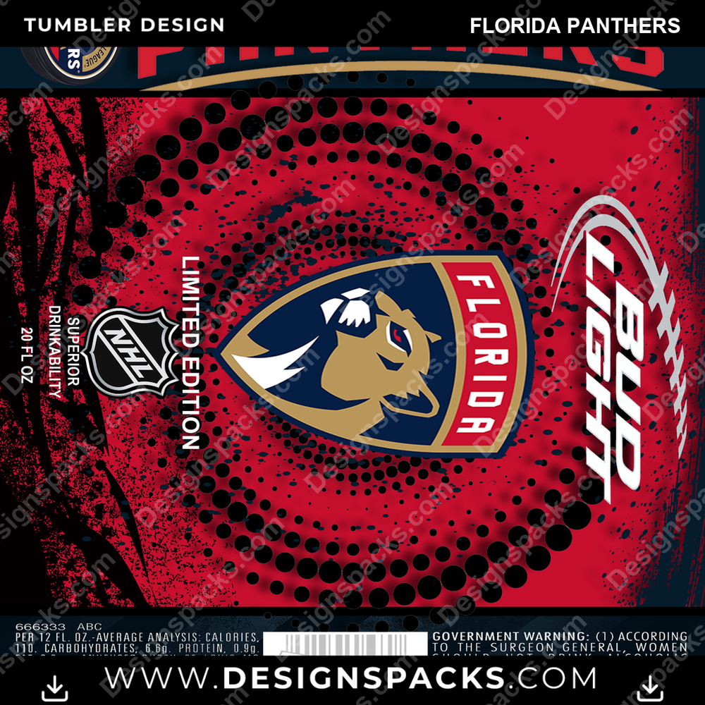 Ice Hockey Bud Florida Panthers Tumbler Digital Wrap Design
