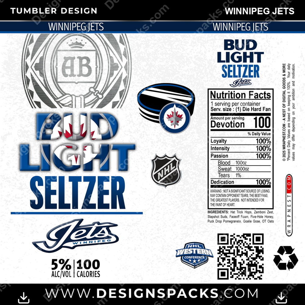Hockey Bud Light Seltzer Winnipeg Jets NHL Hockey Tumbler Digital Wrap Design Download