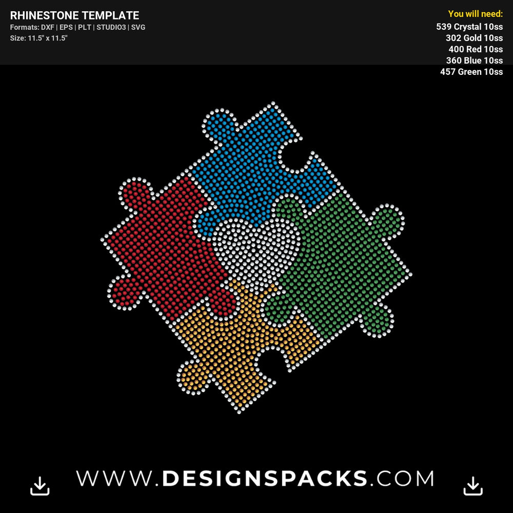 Heart Middle Puzzle Piece Rhinestone Digital Template